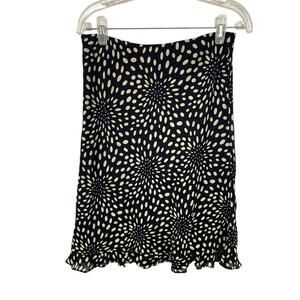 Y2K Skirt Vintage Size Large Black Floral Polka Dot Lettuce Hem Large Whimsigoth